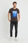 Erkek Baskılı T-shirt Koyu Kahve