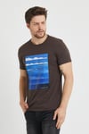 Erkek Baskılı T-shirt Koyu Kahve