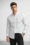 Erkek Beyaz Regular Fit Minimal Nakış Detaylı Gömlek