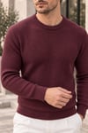 Erkek Dikey Dokulu Bisiklet Yaka Triko Kazak - Bordo Bordo