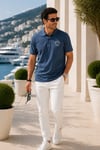 Erkek Duman Mavisi Polo Yaka Nakışlı Pike T-Shirt