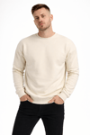 Erkek Ekru 3 İplik Şardonlu Kalın Basic Bisiklet Yaka Oversize Sweatshirt