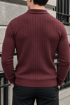 Erkek Fitilli Polo Yaka Uzun Kollu Triko Kazak - Bordo Bordo