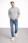 Erkek Gri 3 İplik Şardonlu Kalın Basic Bisiklet Yaka Oversize Sweatshirt