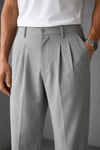 Erkek Gri Baggy Fit Pileli Kumaş Pantolon