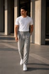 Erkek Gri Baggy Fit Pileli Kumaş Pantolon