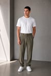 Erkek Haki Baggy Fit Pileli Kumaş Pantolon