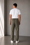 Erkek Haki Baggy Fit Pileli Kumaş Pantolon