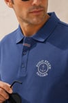 Erkek İndigo Polo Yaka Nakışlı Pike T-Shirt