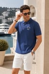 Erkek İndigo Polo Yaka Nakışlı Pike T-Shirt