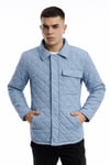 Erkek Kapitone Baklava Desenli Slim Fit Mavi Mont Ceket