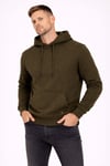 Erkek Kapüşonlu 3 İplik İçi Şardonlu Nakışlı Sweatshirt Haki