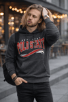 Erkek Kapüşonlu Baskılı Kanguru Cepli 3 İplik Şardonlu Antrasit Sweatshirt