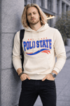 Erkek Kapüşonlu Baskılı Kanguru Cepli 3 İplik Şardonlu Krem Sweatshirt