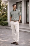 Erkek Kısa Kollu Kendinden Desenli Dokulu Slim Fit Gömlek Yeşil