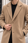 Erkek Klasik Yaka Tek Sıra Düğmeli Regular Fit Uzun Kaban - Camel Camel