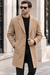 Erkek Klasik Yaka Tek Sıra Düğmeli Regular Fit Uzun Kaban - Camel Camel