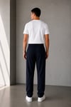 Erkek Lacivert Baggy Fit Pileli Kumaş Pantolon