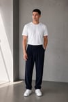 Erkek Lacivert Baggy Fit Pileli Kumaş Pantolon