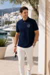 Erkek Lacivert Polo Yaka Nakışlı Pike T-Shirt