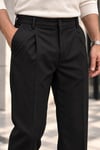 Erkek Likralı Pileli Baggy Fit Pantolon - Siyah Siyah