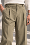 Erkek Likralı Pileli Baggy Fit Pantolon - Haki Haki