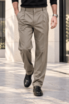 Erkek Likralı Pileli Baggy Fit Pantolon - Bej Bej