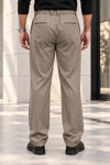 Erkek Likralı Pileli Baggy Fit Pantolon - Bej Bej