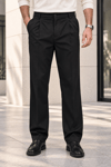 Erkek Likralı Pileli Baggy Fit Pantolon - Siyah Siyah