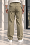 Erkek Likralı Pileli Baggy Fit Pantolon - Haki Haki