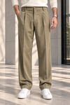 Erkek Likralı Pileli Baggy Fit Pantolon - Haki Haki