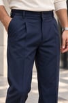 Erkek Likralı Pileli Baggy Fit Pantolon - Lacivert Lacivert
