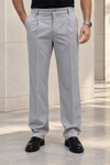 Erkek Likralı Pileli Baggy Fit Pantolon - Gri Gri