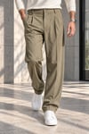 Erkek Likralı Pileli Baggy Fit Pantolon - Haki Haki