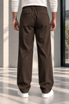 Erkek Likralı Pileli Baggy Fit Pantolon - Kahverengi Kahverengi