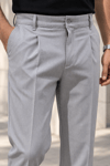 Erkek Likralı Pileli Baggy Fit Pantolon - Gri Gri