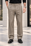 Erkek Likralı Pileli Baggy Fit Pantolon - Bej Bej