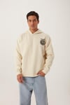Erkek Oversize Baskılı Sweatshirt Ekru