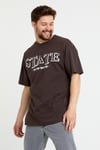 Erkek Oversize Baskılı T-shirt Koyu Kahve