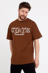Erkek Oversize Baskılı T-shirt Taba