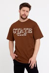 Erkek Oversize Baskılı T-shirt Taba