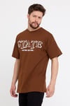 Erkek Oversize Baskılı T-shirt Taba