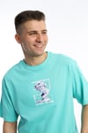 Erkek Oversize Fit Open Your Eyes Baskılı Tişört Turkuaz