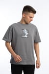 Erkek Oversize Fit Open Your Eyes Baskılı Tişört Gri