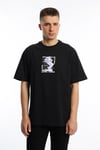 Erkek Oversize Fit Open Your Eyes Baskılı Tişört Siyah