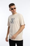Erkek Oversize Fit Open Your Eyes Baskılı Tişört Ekru