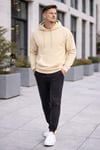Erkek Oversize Kapüşonlu Kanguru Cepli 3 İplik İçi Polarlı Krem Sweatshirt