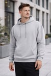 Erkek Oversize Kapüşonlu Kanguru Cepli 3 İplik İçi Polarlı Gri Sweatshirt