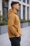 Erkek Oversize Kapüşonlu Kanguru Cepli 3 İplik İçi Polarlı Kahverengi Sweatshirt