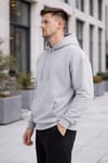 Erkek Oversize Kapüşonlu Kanguru Cepli 3 İplik İçi Polarlı Gri Sweatshirt